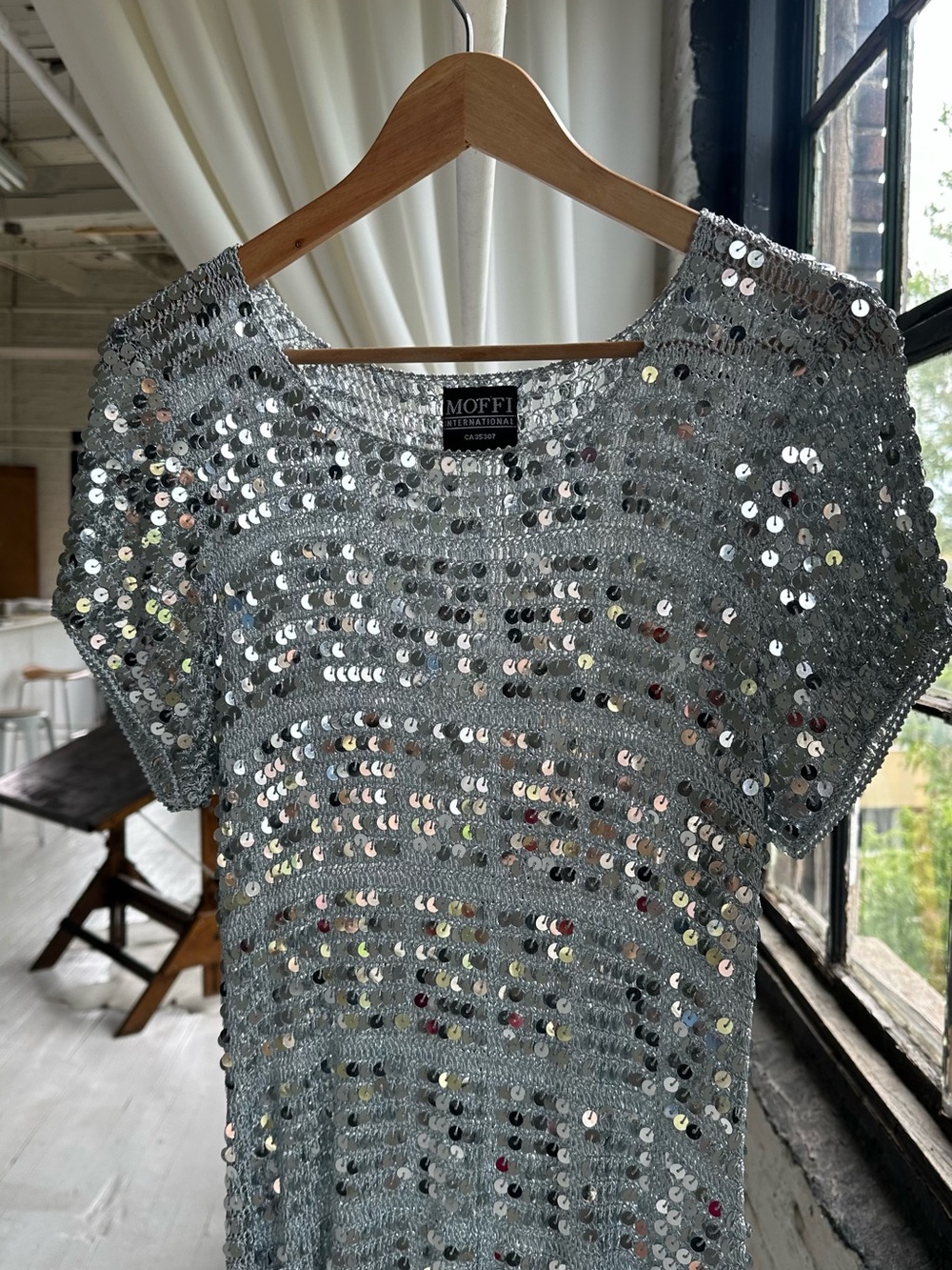 Vintage Silver Sequin Short Sleeve Top